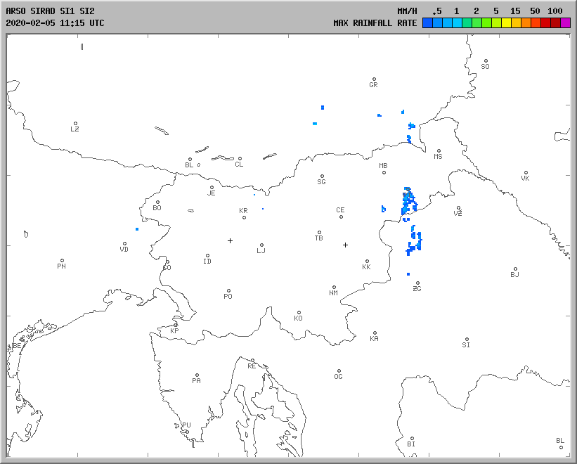 Radarska slika padavin, 5. februar 2020