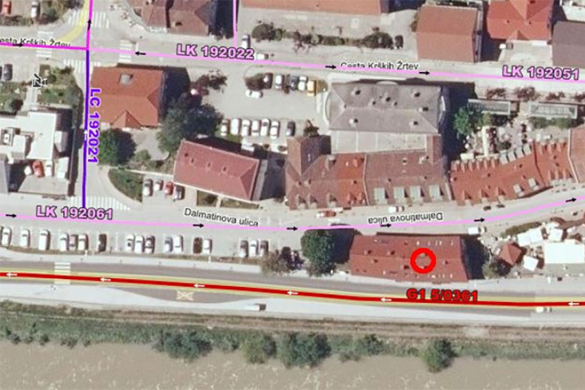 Zapora pločnika, Dalmatinova ulica Krško